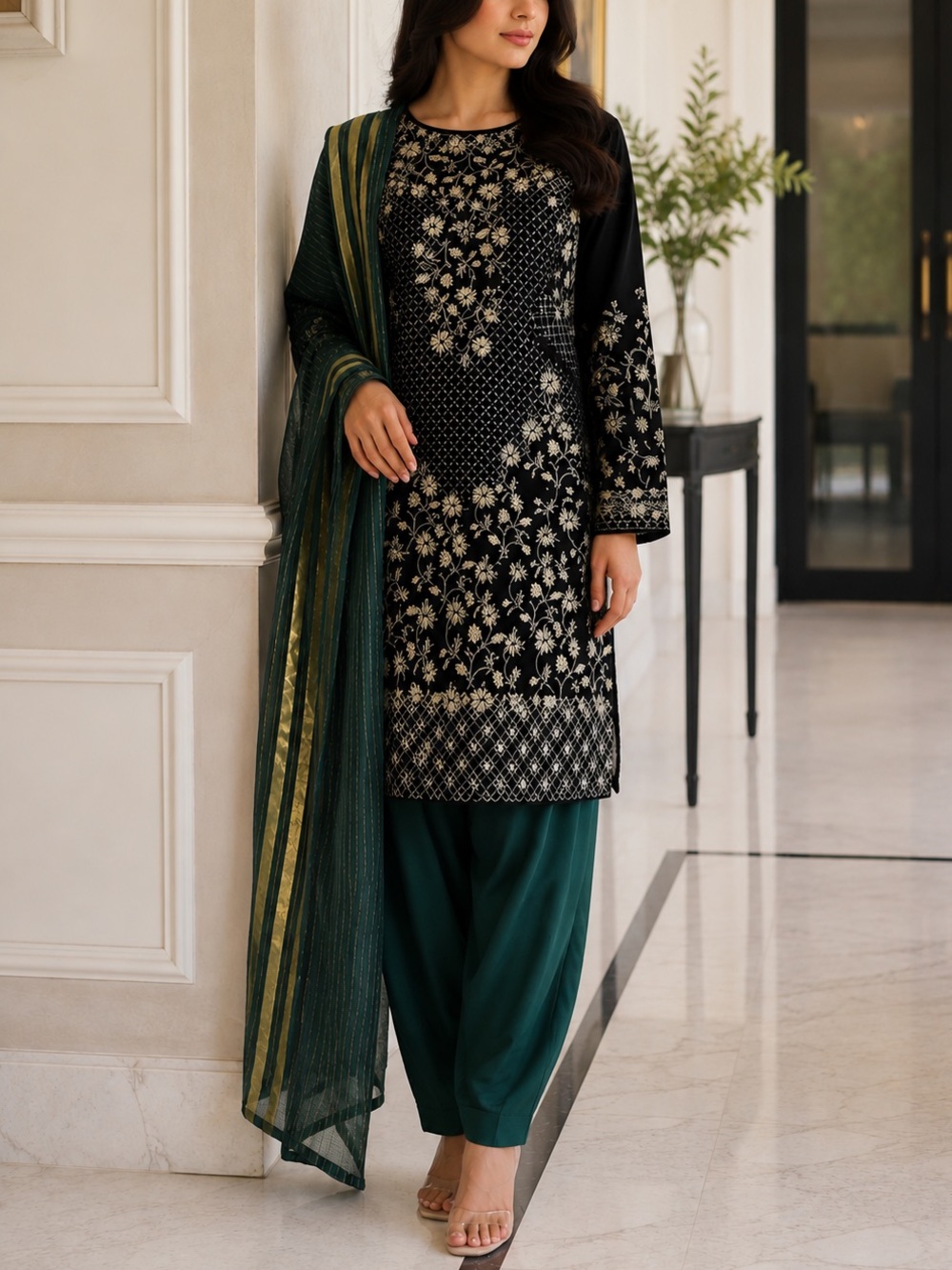 NEW Velvet Heavily Embroidered Salwar Kameez With Sequin Embellishments
